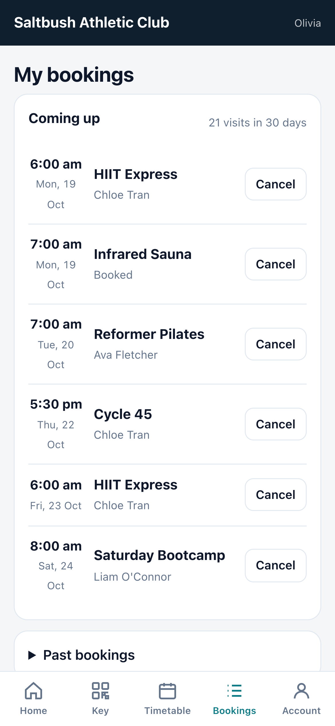 Booking a class in the member app