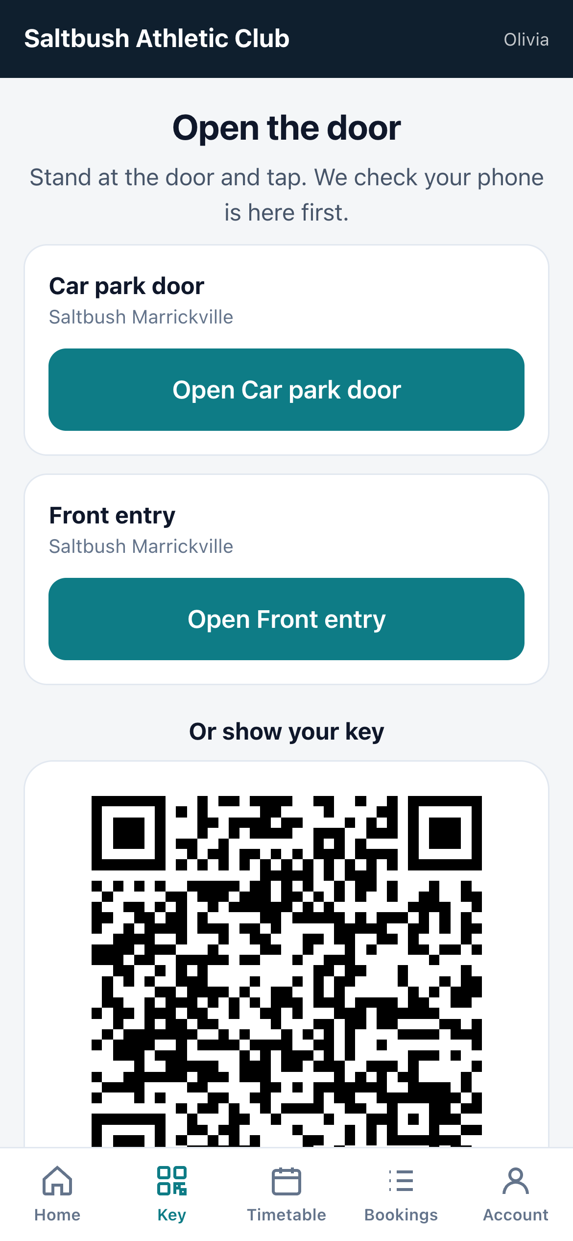 The member app: tap to open the door